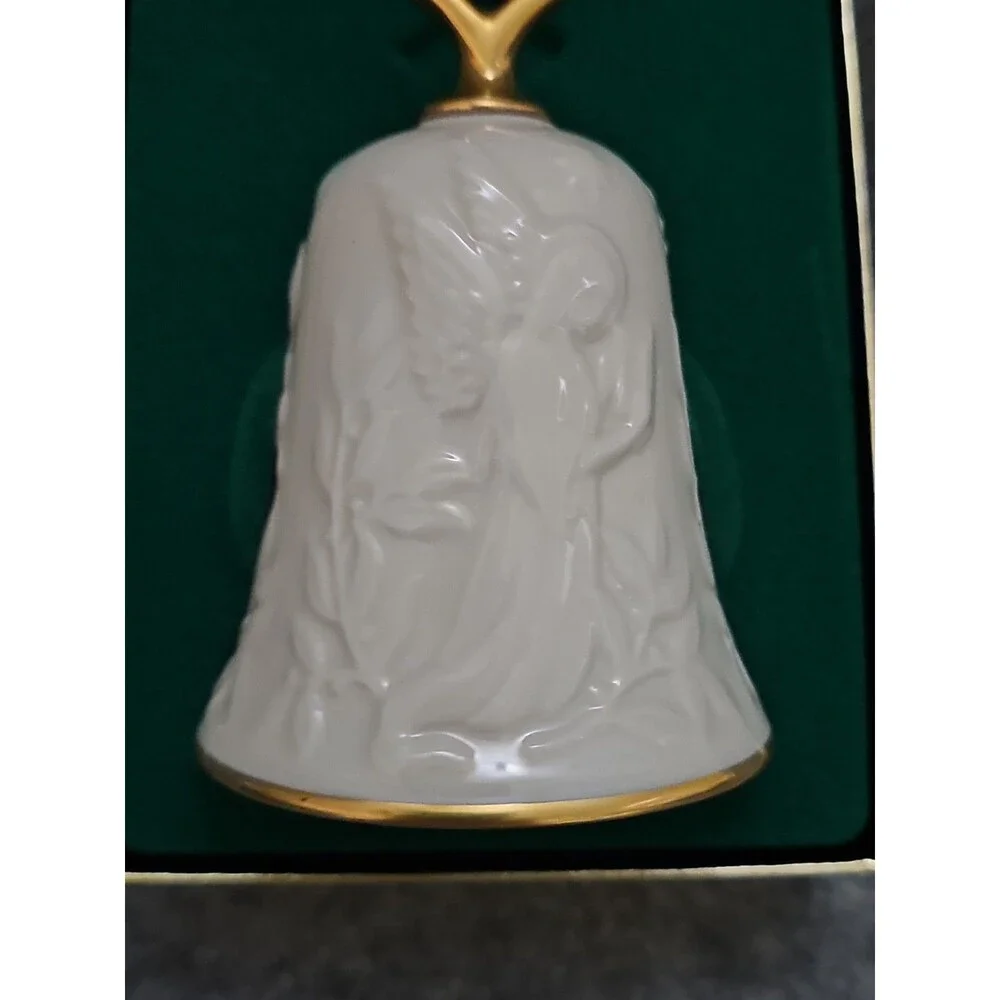 LENOX CHINA 1985 Christmas Ornament Bell 24 Karat Gold Trim 4”